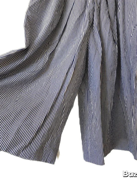 J. Crew Pants Womens Size 10 Blue White Stripe Wide Leg Culotte Crop Pleated - Picture 2 of 7